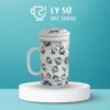 Cốc sứ lọc trà Bát Tràng quà tặng in logo họa tiết vẽ tay hoa dây dung tích 300ml