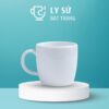 Ly sứ Bát Tràng quà tặng in logo màu trắng dáng trụ lùn quai C 330ml