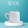 Ly sứ Bát Tràng quà tặng in logo màu trắng quai tim dáng trụ thấp dung tích 300ml LS-13