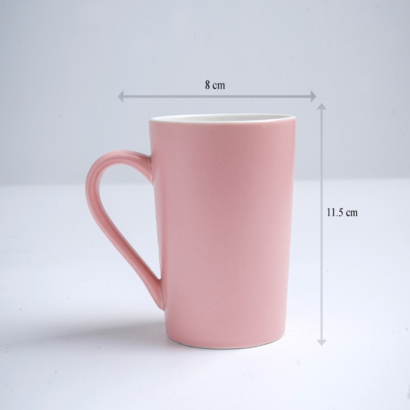 Kích thước ly sứ màu mát Bát Tràng quà tặng in logo màu hồng pastel mát dáng trụ tròn cao 350ml