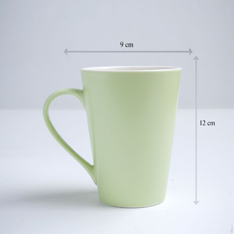 Kích thước ly sứ màu mát Bát Tràng quà tặng in logo màu xanh lá nhạt mát dáng vát cao 400ml