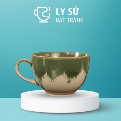 Ly sứ cà phê men hỏa biến quà tặng in logo màu xanh lá dung tích 200ml LSMHB-12
