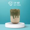 Ly sứ men hỏa biến quà tặng in logo màu xanh lá dáng trụ cao không quai dung tích 270ml LSMHB-11