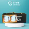 Bộ 2 cốc sứ Bát Tràng quà tặng in logo dáng trụ quai vuông 350ml BCS-12