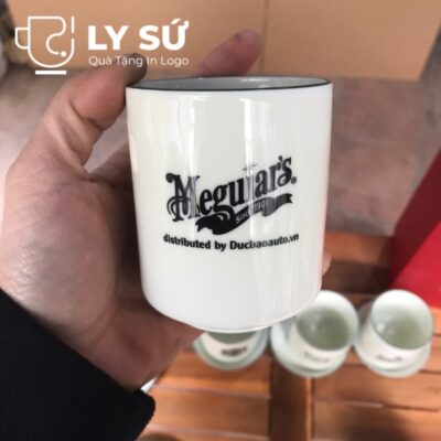 Bộ 6 cốc sứ Bát Tràng quà tặng in logo kèm đĩa họa tiết vẽ tay dáng trụ không quai 200ml BCS-19