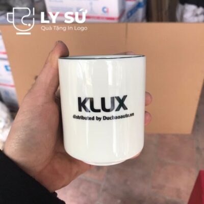 Bộ 6 cốc sứ Bát Tràng quà tặng in logo kèm đĩa họa tiết vẽ tay dáng trụ không quai 200ml BCS-19