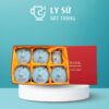Bộ giftset cốc sứ Bát Tràng quà tặng in logo gồm 1 cốc sứ và 5 hũ mứt BGS-01