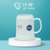 Ca bia Bát Tràng quà tặng in logo màu trắng dáng trụ quai C 500ml CB-05