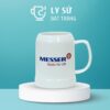 Ca bia Bát Tràng quà tặng in logo màu trắng dáng trụ quai C 500ml CB-06