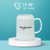 Ca bia Bát Tràng quà tặng in logo màu trắng dáng trụ quai C 500ml CB-08