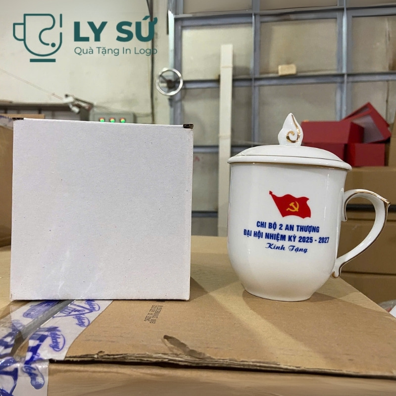 Cốc sứ trắng Bát Tràng quà tặng in logo