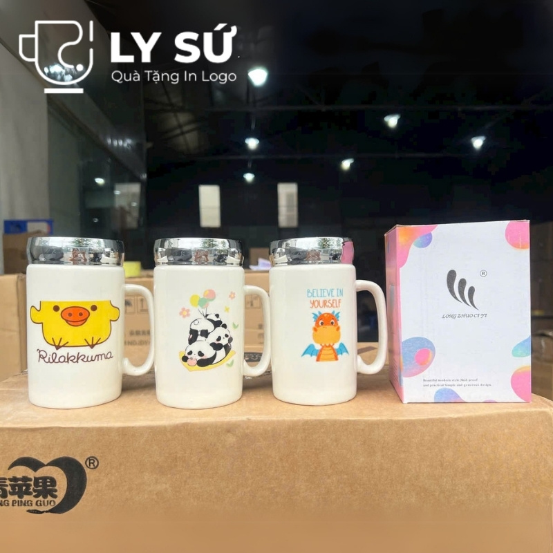 Cốc sứ có nắp Bát Tràng quà tặng in logo