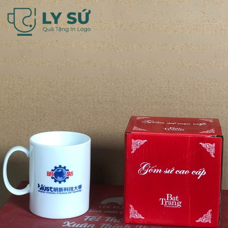 Cốc sứ trắng Bát Tràng quà tặng in logo