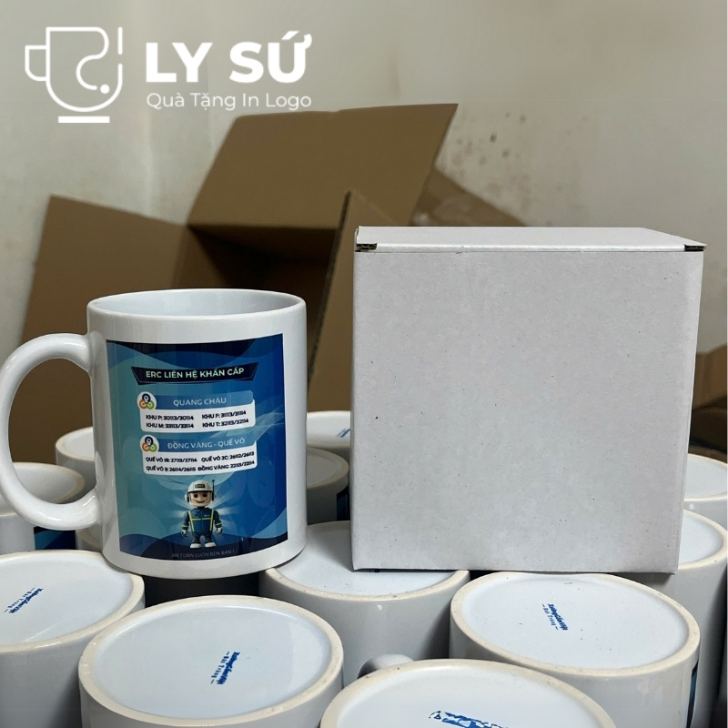 Cốc sứ trắng Bát Tràng quà tặng in logo