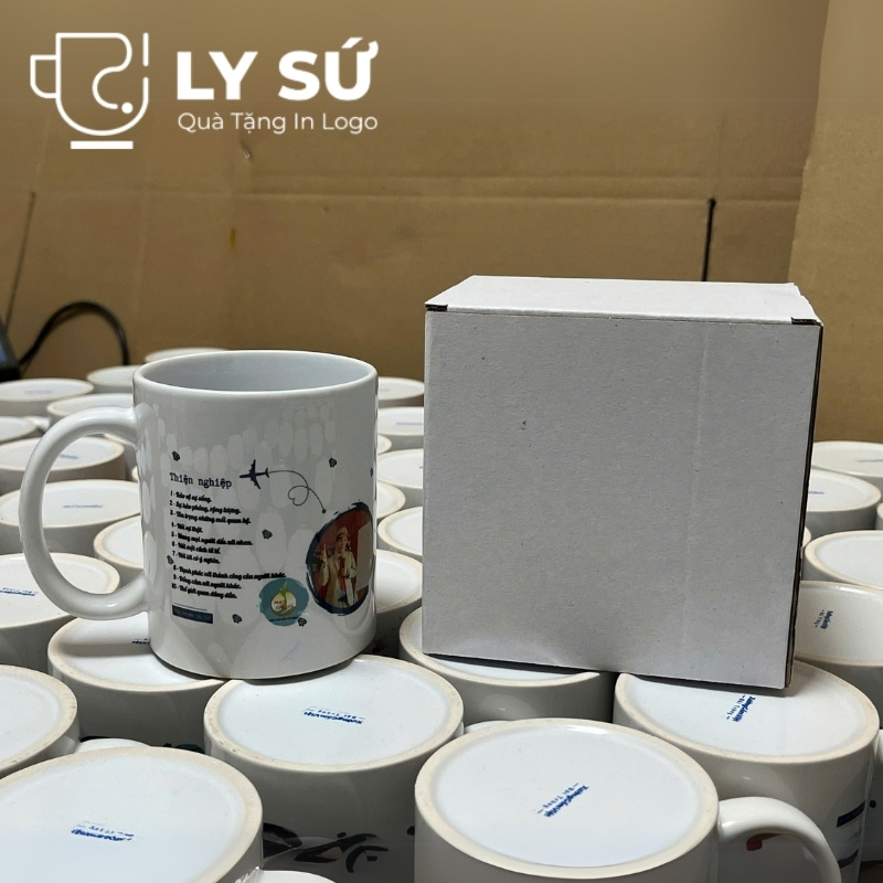 Cốc sứ trắng Bát Tràng quà tặng in logo
