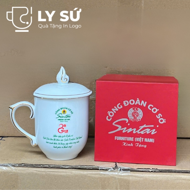 Cốc sứ trắng Bát Tràng quà tặng in logo