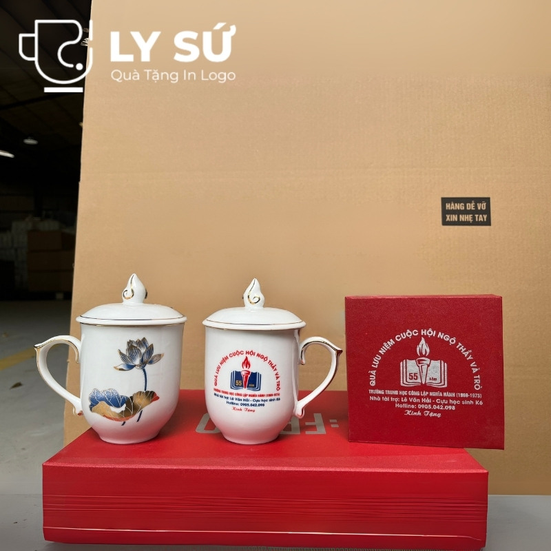 Cốc sứ trắng Bát Tràng quà tặng in logo
