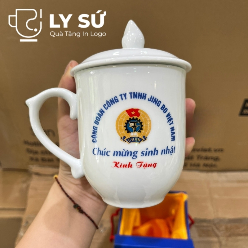 Cốc sứ trắng Bát Tràng quà tặng in logo