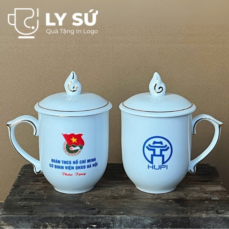 Cốc sứ trắng Bát Tràng quà tặng in logo