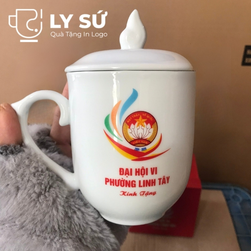 Cốc sứ trắng Bát Tràng quà tặng in logo