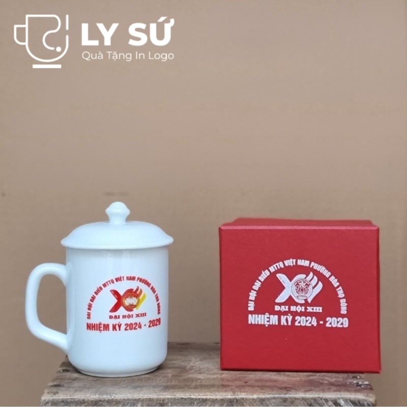 Cốc sứ trắng Bát Tràng quà tặng in logo
