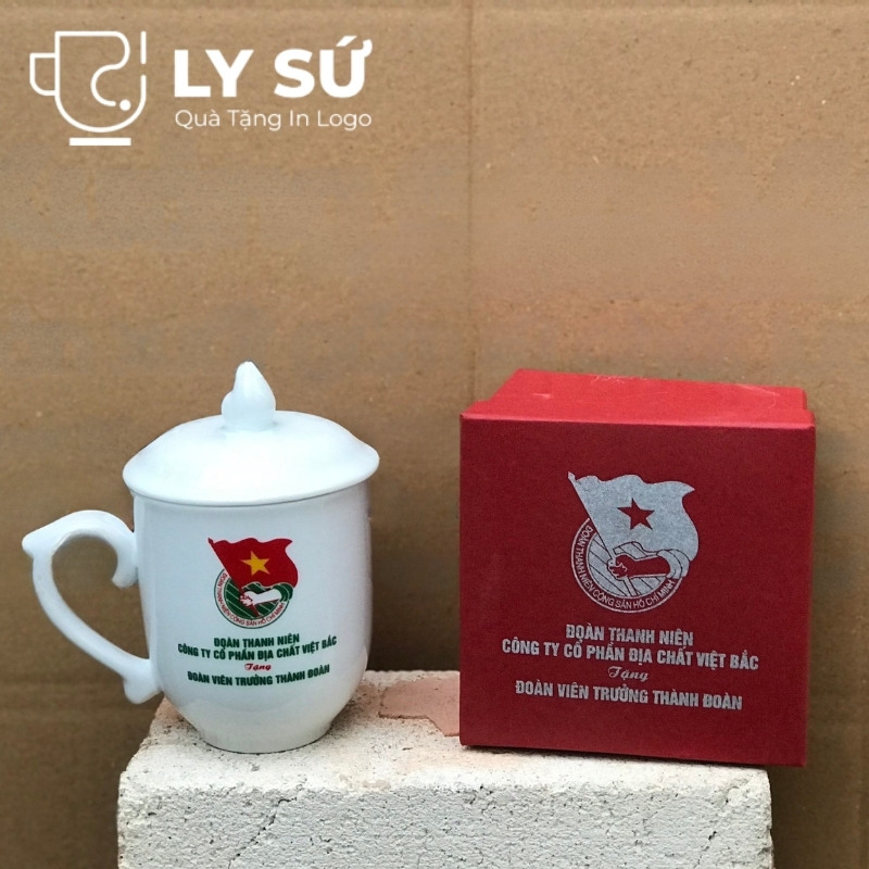 Cốc sứ trắng Bát Tràng quà tặng in logo