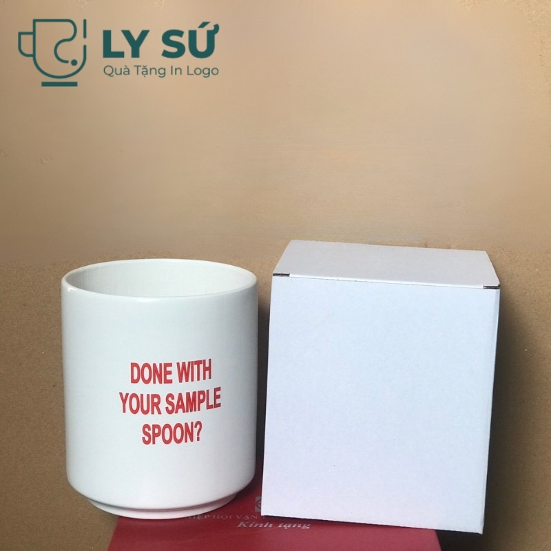 Cốc sứ trắng Bát Tràng quà tặng in logo