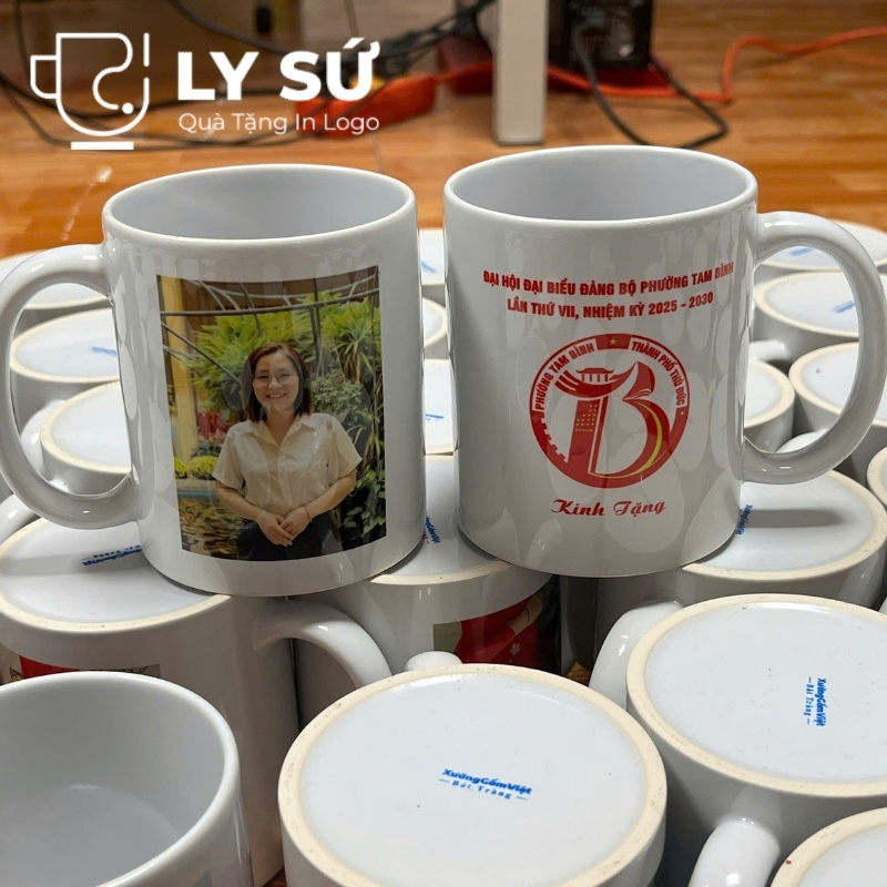 Cốc sứ trắng Bát Tràng quà tặng in logo
