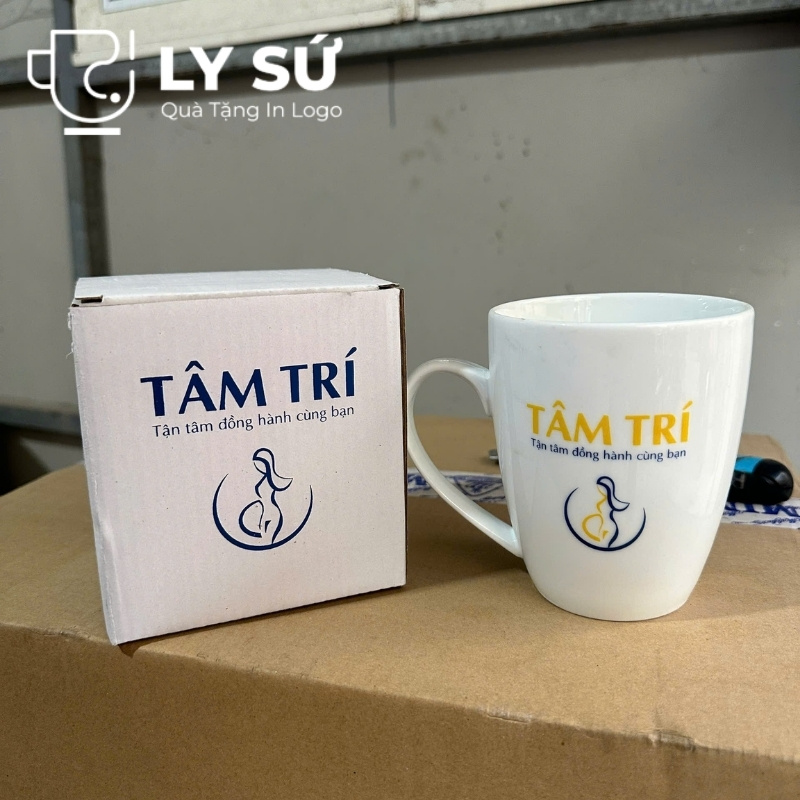 Cốc sứ trắng Bát Tràng quà tặng in logo