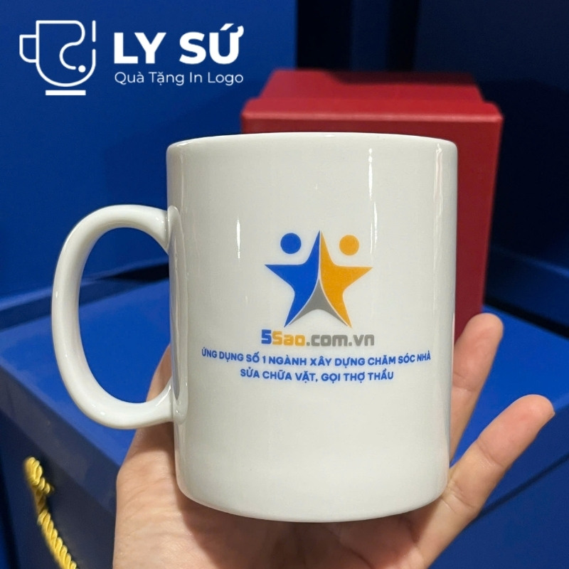 Cốc sứ trắng Bát Tràng quà tặng in logo
