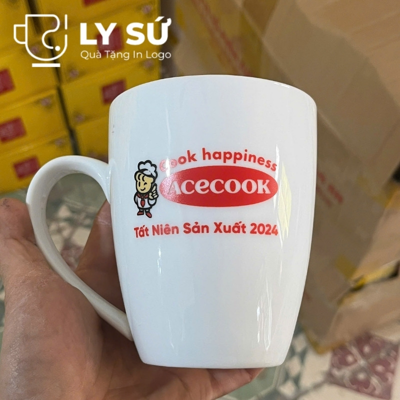 Cốc sứ trắng Bát Tràng quà tặng in logo