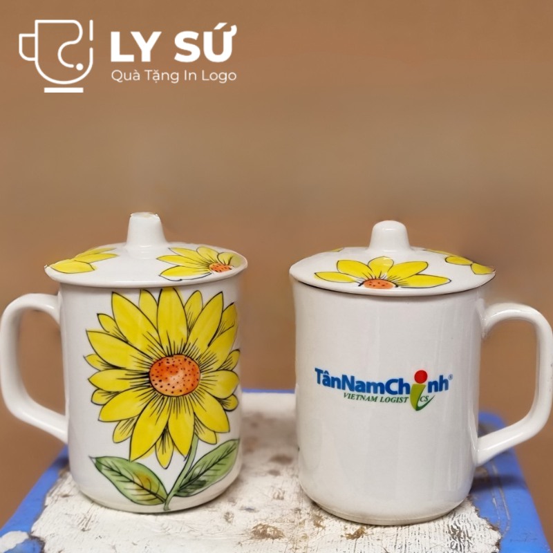 Cốc sứ vẽ tay Bát Tràng quà tặng in logo