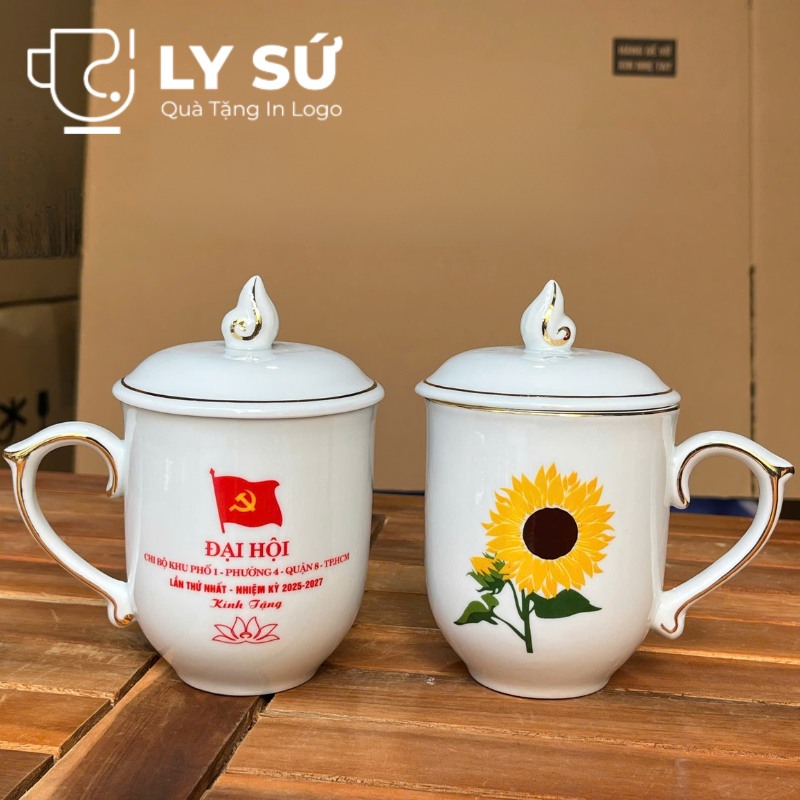 Cốc sứ vẽ tay Bát Tràng quà tặng in logo