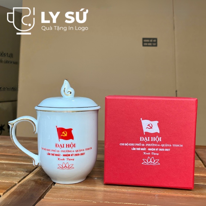Cốc sứ vẽ tay Bát Tràng quà tặng in logo